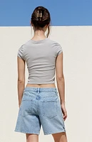 PacSun Light Indigo Snap Button High Waisted Relaxed Denim Shorts