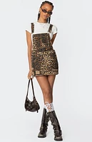 Edikted Leopard Denim Overall Mini Dress