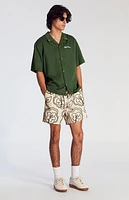 Pacsun Tan Floral Embroidered Linen Volley Shorts