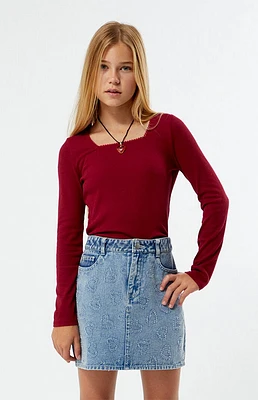 PacSun Kids Heart Denim Mini Skirt