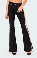Satin Lace Up Flare Jeans