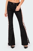 Edikted Satin Lace Up Flare Jeans