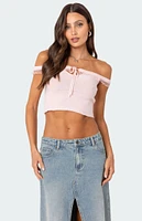 Edikted Off Shoulder Trimmed Knit Top