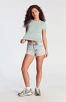 Pacsun Acid Wash Ripped Button Fly High Waisted Denim Festival Shorts