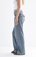 PacSun Cali Medium Indigo Button Seam Baggy Boyfriend Jeans