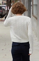 John Galt White Cable Knit Cropped Sweater
