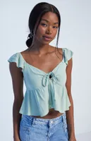 LA Hearts Keyhole Linen Babydoll Top