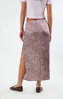 LA Hearts Leopard Satin Midi Skirt