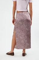 LA Hearts Leopard Satin Midi Skirt