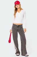 Washed Low Rise Ribbon Baggy Jeans