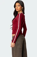Edikted Contrast V Neck Long Sleeve T-Shirt