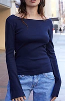 Navy Lettuce Edge Long Sleeve Top