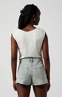 Pacsun Light Indigo Rhinestone High Waisted Denim Festival Shorts