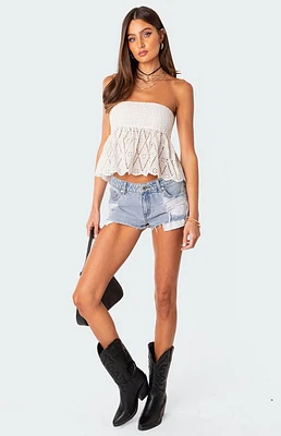 Edikted Lacey Cotton Scrunch Tube Top
