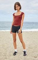 John Galt Burgundy Striped Ella Crop Top