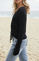 John Galt Black Button Front Tie Cardigan