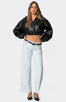 Edikted Hooded Faux Leather Cropped Jacket