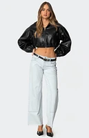 Edikted Hooded Faux Leather Cropped Jacket