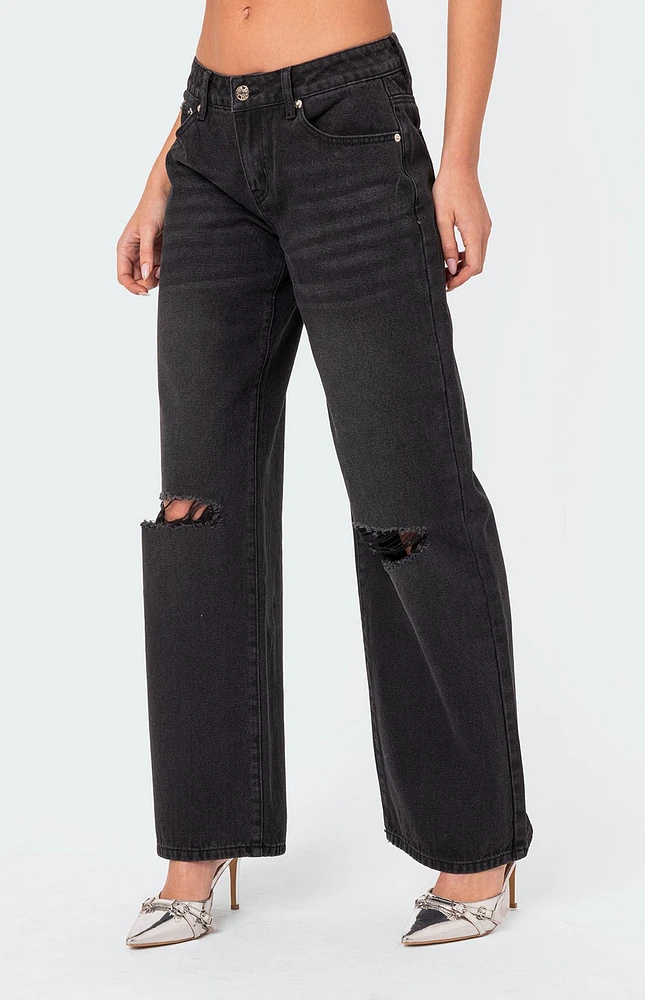 Edikted Debbie Distressed Low Rise Baggy Jeans