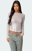 Edikted Sheer Sequin Boat Neck Top