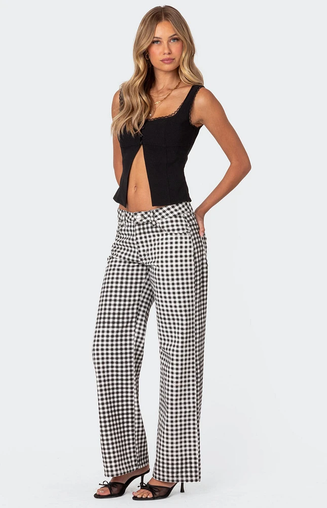 Gingham Printed Low Rise Pants