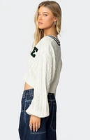 Edikted Collegiate Cropped Cable Knit Sweater