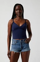 Pacsun Medium Indigo Raw Cut Micro Denim Mom Shorts