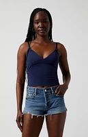 PacSun Medium Indigo Raw Cut Micro Denim Mom Shorts