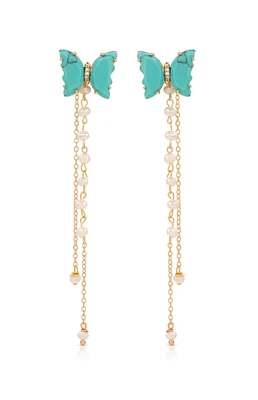 Ettika Turquoise Butterfly Pearl Chain Dangle Earrings