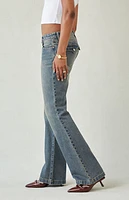 Pacsun Jade Button Pocket Low Rise Bootcut Jeans Dark Blue
