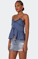 Edikted Juniper Tie Front Ruffled Tank Top