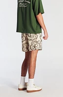 Pacsun Tan Floral Embroidered Linen Volley Shorts