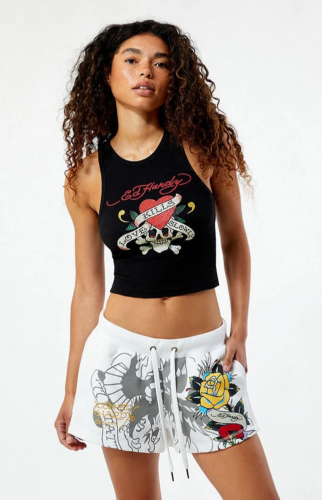 Ed Hardy Rose Heart Sweat Shorts