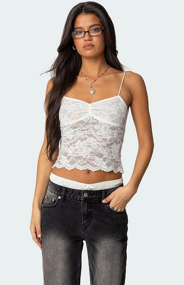 Edikted Rut Sheer Lace Tank Top