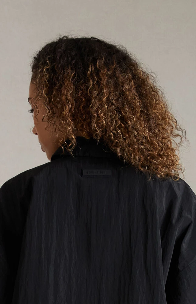 Fear of God Essentials Women's Jet Black Crinkle Nylon Shell Bomber Jacket