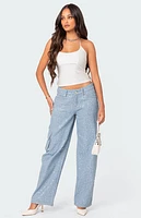 Edikted Icing Sequin Low Rise Cargo Jeans