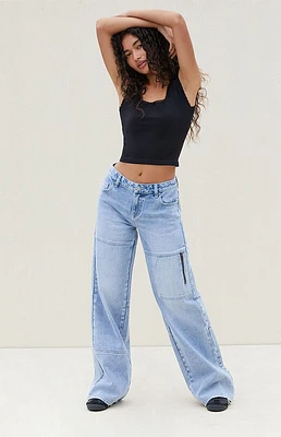 PacSun Light Indigo Patchwork Low Rise Baggy Jeans