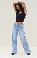 PacSun Light Indigo Patchwork Low Rise Baggy Jeans