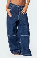 Edikted Super Wide Contrast Stitch Low Rise Jeans