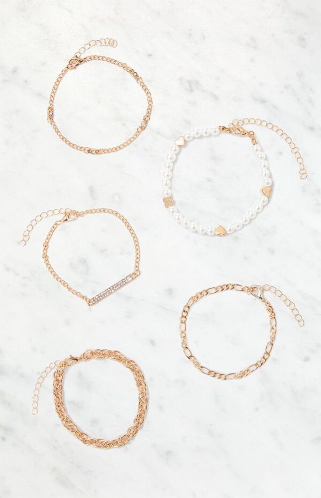 5 Pack Gold Pearl Bracelets