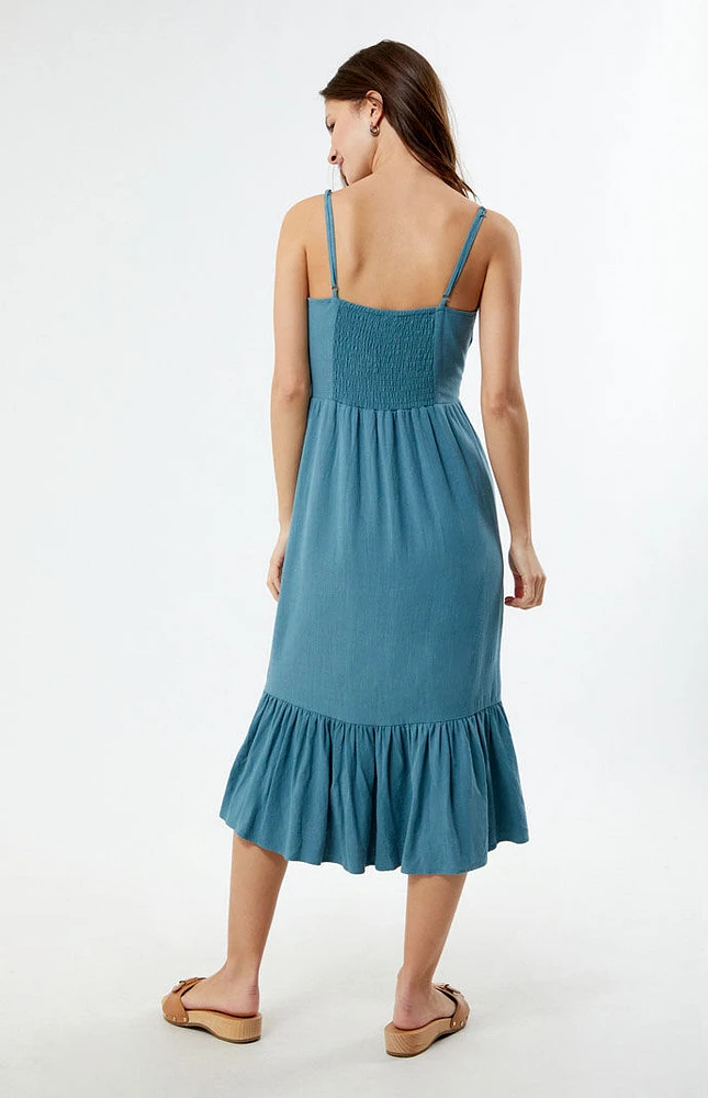 LA Hearts Linen Bustier Midi Dress