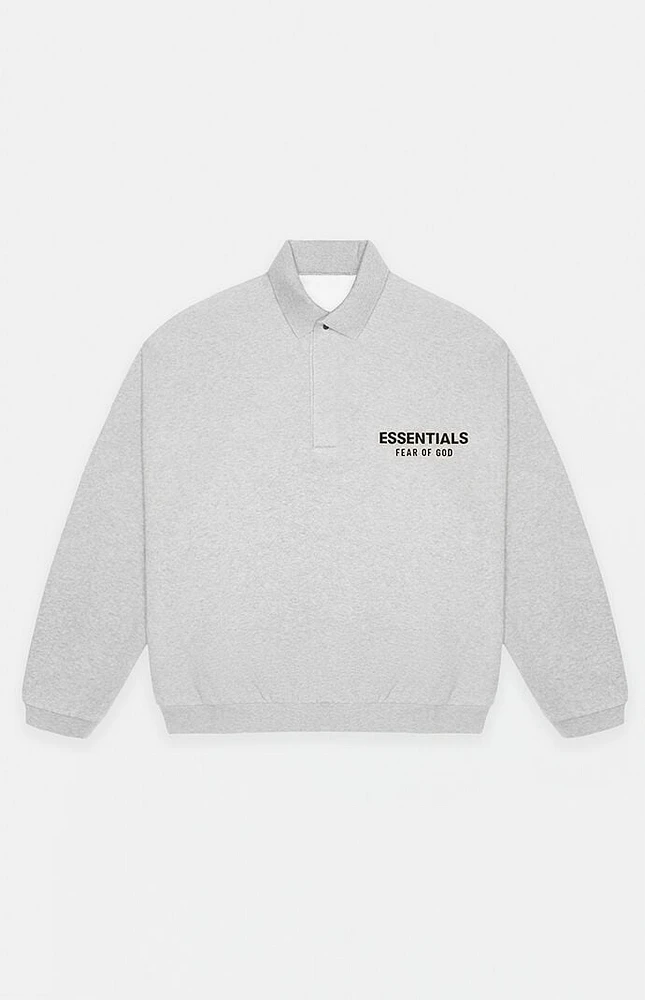 Fear of God Essentials Light Heather Grey Fleece Polo Sweatshirt