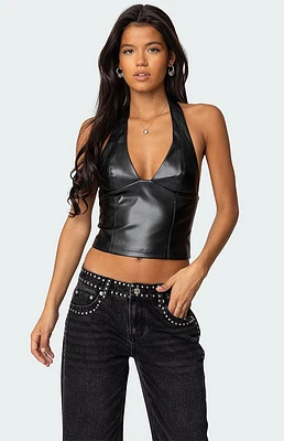 Edikted Tana Faux Leather Halter Top