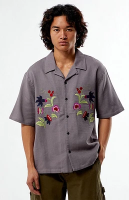 PacSun Floral Embroidery Oversized Resort Camp Shirt