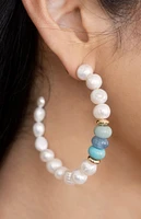 Ettika Beach Day Pearl and Blue Gemstone Hoop Earrings