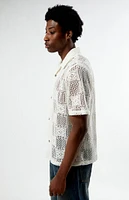 PacSun Cream Open Knit Oversized Resort Camp Shirt