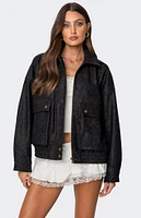 Edikted Cargo Faux Leather Bomber Jacket