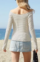 John Galt Striped Bonnie Long Sleeve Off-The-Shoulder Top