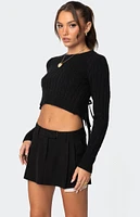 Edikted Bow Back Cropped Cable Knit Sweater