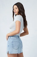 PacSun Light Indigo Rhinestone Mid Rise Denim Mini Skirt